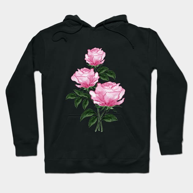 Pink Roses - Hand-painted watercolor flowers Hoodie by KrasiStaleva